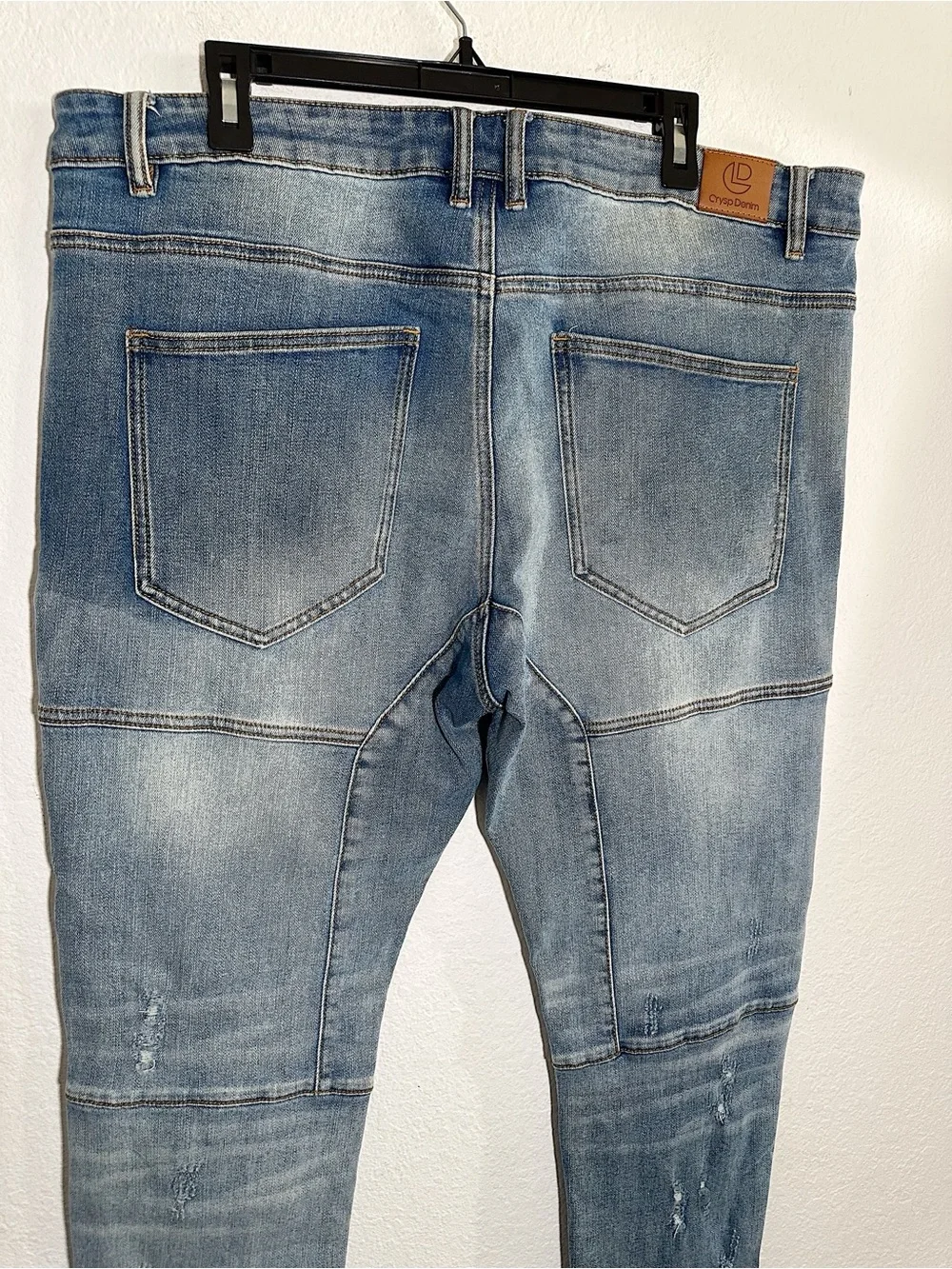 Crysp Denim Men's Distressed Moto Skinny Jeans Size 38 - 32